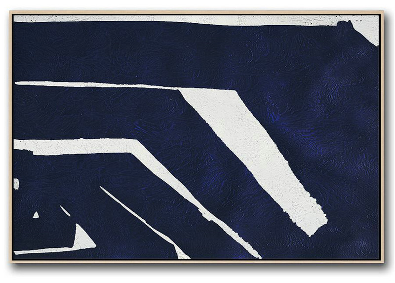 Large Abstract Painting,Horizontal Navy Painting Abstract Minimalist Art On Canvas,Decorating A Big Living Room